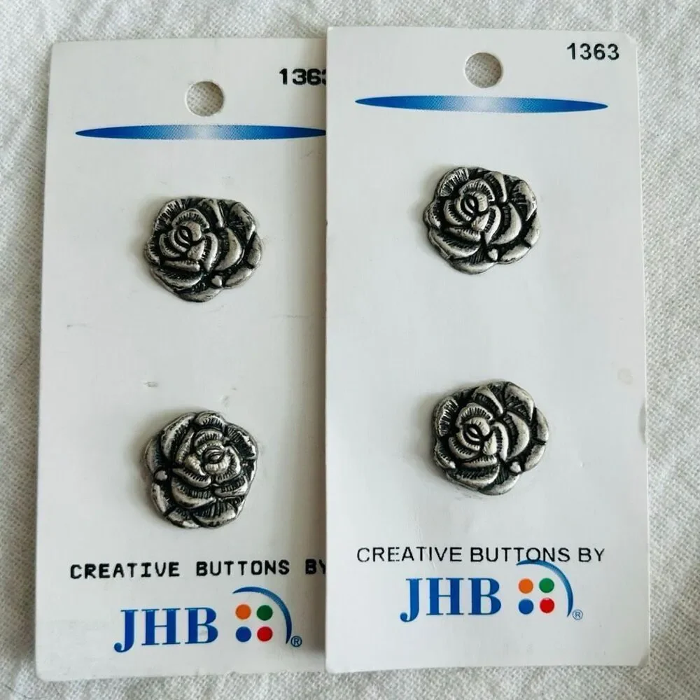 (4) JHB Vintage Metal Rose Flower Buttons Made in Italy